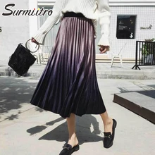 Женская юбка-миди с градиентом бархата SURMIITRO, плиссированная юбка с высокой талией в корейском стиле для женщин осень зима
