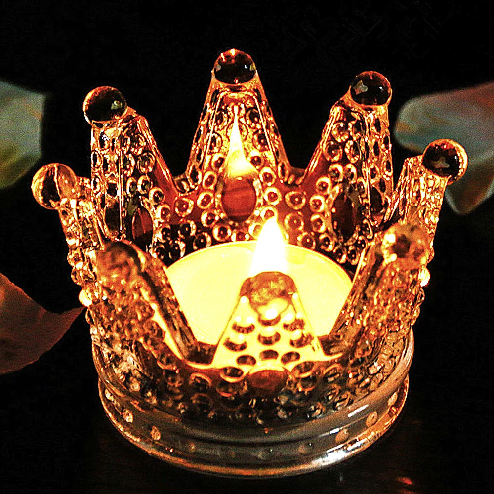 

2pcs Crystal Crown Candlestick Mini Portable Glass Ashtray European Style Handcrafted Artware Home Decoration Ornaments