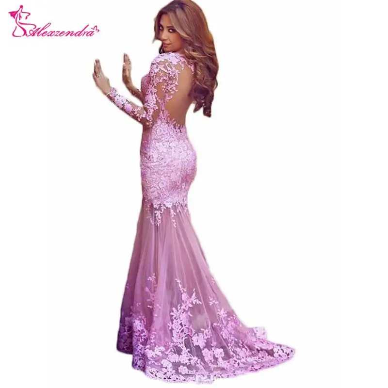 

Alexzendra Purple Mermaid Lace Long Prom Dresses with Long Sleeves Formal Evening Gown Custom Made Party Dress Plus Size