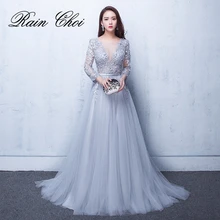 The 2020 evening dresses 3/4 sleeves appliques Silver evening dresses long evening dress Vestido de Festa