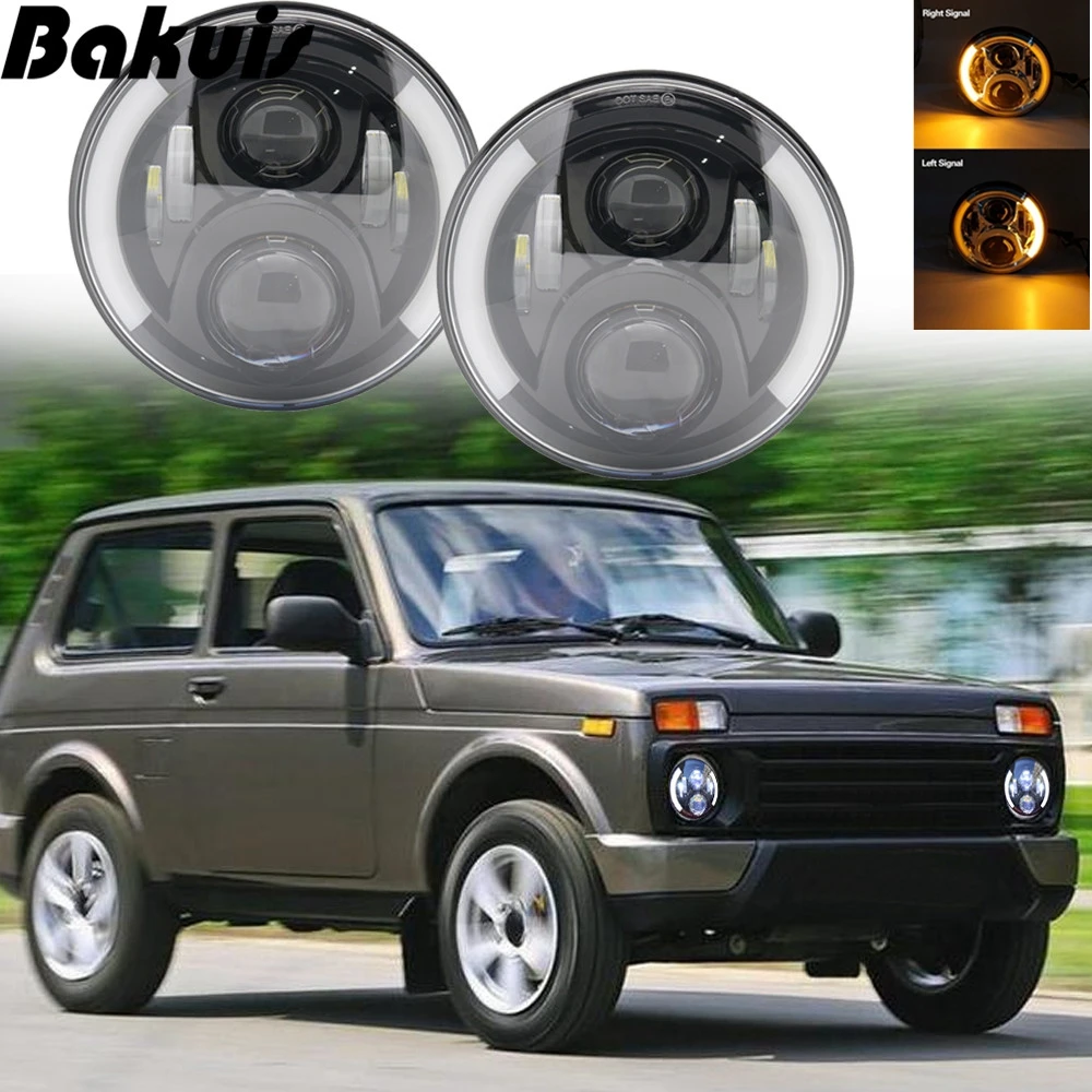 Для lada niva 4x4 suzuki samurai 7 &quotсветодиодный DRL H4 Halo Фары для ваз 2101 дюймов светодиодный