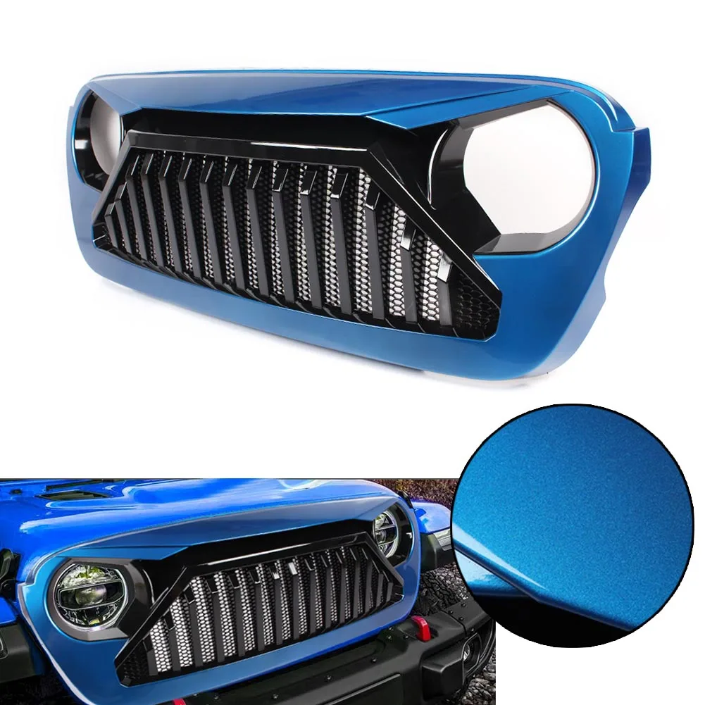 

ABS Front Bumper Grill Upper Grille With Mesh Inserts For Jeep Wrangler JL 2018 2019 Blue