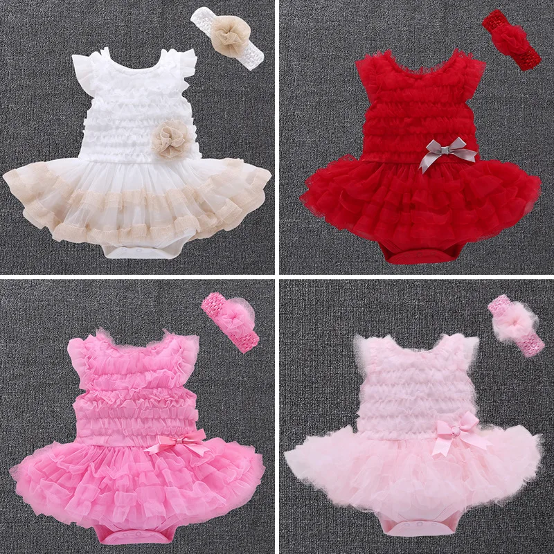 

High quality fashion New Born Baby Dress +Headband 2pcs Baby Rompers Soft Baby Girls dress princess Infant Clothes Jumpsuit