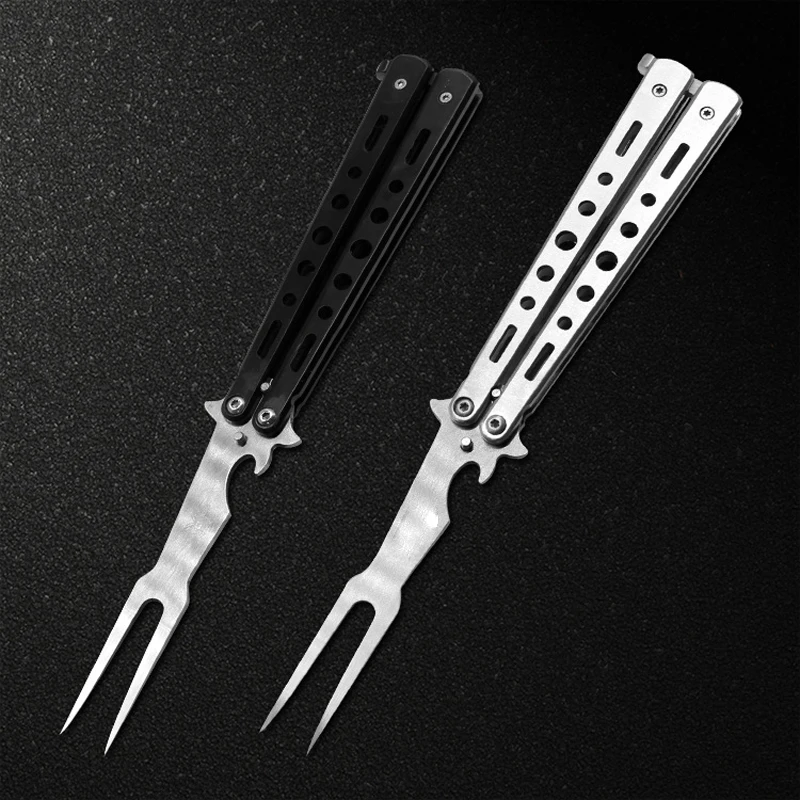 

Stainless Steel Practice ButterflyTraining Knife Trainer Folding Knife Dull Tool knife butterfly in knife with fork