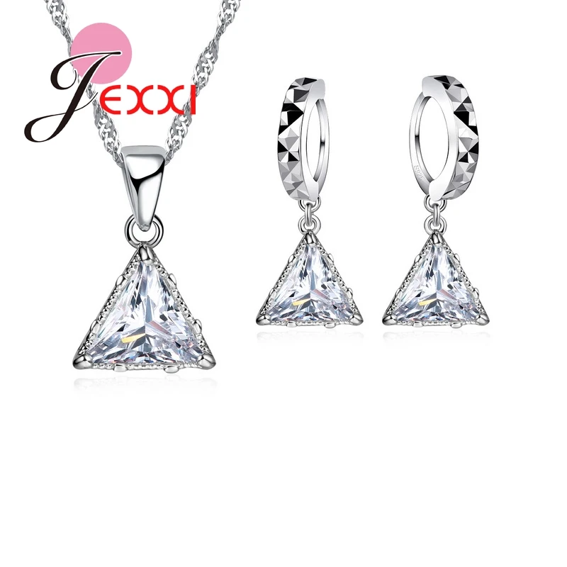 Jemmin 2019 Charme Frauen Bijouterie Sets Dreieck Form 925 Sterling Silber Halskette Ohrringe Einfache Schmuck Anhänger Set