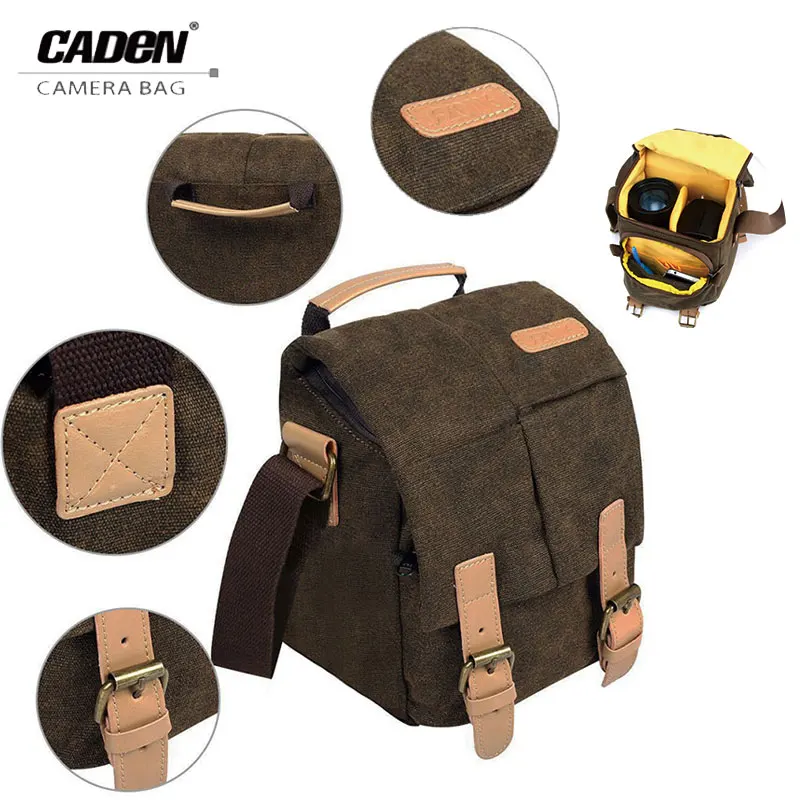 

CADEN Professional Digital Camera Sling Shoulder Bag Vintage Canvas DSLR Video Photo Backpack Bags For Nikon Canon Sony Tripod
