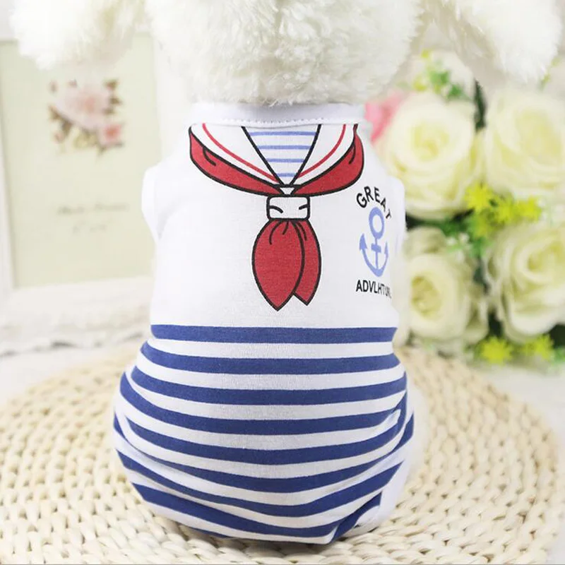 

2017 Spring Summer Cotton Dog Shirt Cute Navy Striped Dog Vest Sweatshirt Casual apperal 2 Colors Size XS-XL For Chihuahua