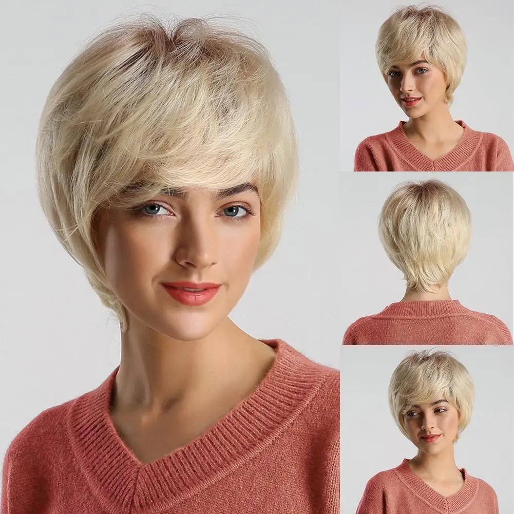 

Fashion Golden Gray Short Wig Women Gradient Color Party Cosplay Hairpiece