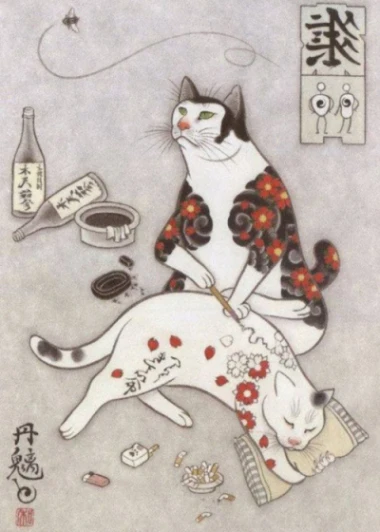 Японский самурайский Кот тату Кот-плакаты cudi плакат/Винтажный домашний декор самоклеющиеся наклейки на стену съемные плакаты