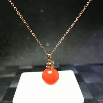 

shilovem 18K rose Gold real Natural south Red agate pendants no necklace fine plant Jewelry classic gift plant mymz9.5-10nh