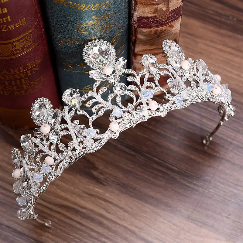 

Handmade Water Drop Crystal Rhinesotne Beads Big Tiaras Crowns Headpiece Diadem Head Chain Jewelry Women Wedding Accessories VL