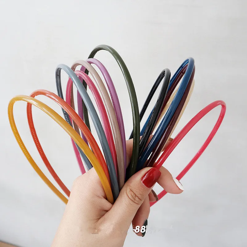 

2019 1Pcs New Girl Candy color headband Hair Bands Girl's Flat Headband Thin hair band Plastic Acrylic Craft Plastic Hairpins