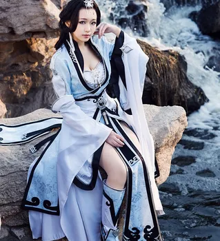 

Po Jun Senior Taoist Nun Jian Wang III Adult Women Chun Yang Group Anime Cosplay Costume Hanfu Female Full Set DHL free shipping