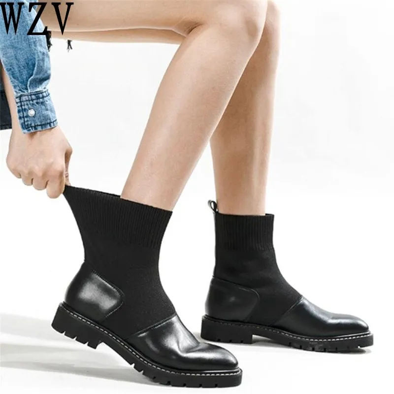 

Autumn/Winter 2018 NEW England ankle boots Elasticity Flat women boots cool woman Square heel Martin boots black E348