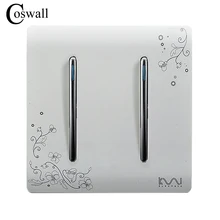 COSWALL Fashion Wall Push Button Switch 2 Gang 1 Way Ivory White Brief Art Weave Light Switch AC 110~250V