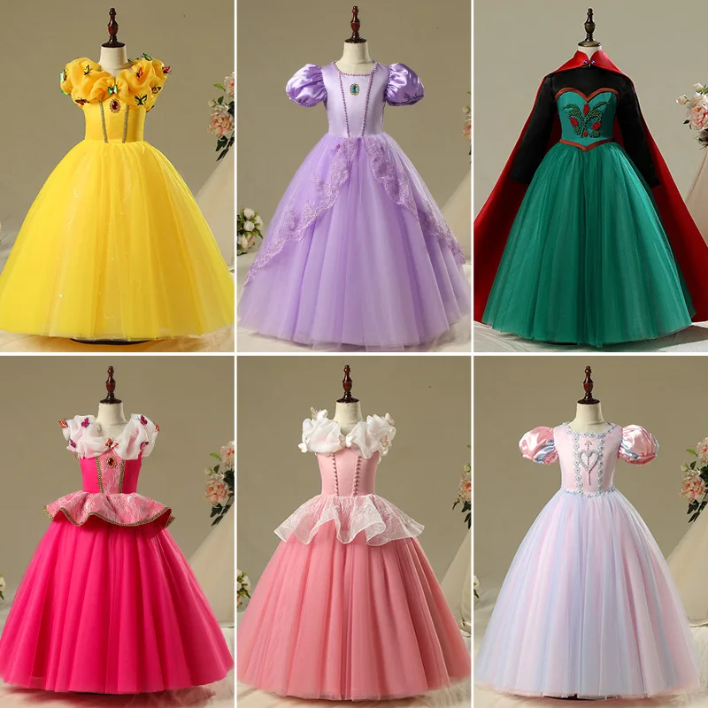 

Elsa Anna Cinderella Belle Sofia The First Costumes Girls Dresses Ball Gown Snow White Halloween Christmas Kid Clothing Princess