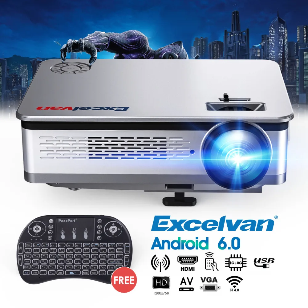 Excelvan HT60 1280*768 Android 6,0 проектор Bluetooth 4,0 320 люмен ANSI 2,4 ГГц/5 ГГц Projetor дома ТЕАТР Media Player