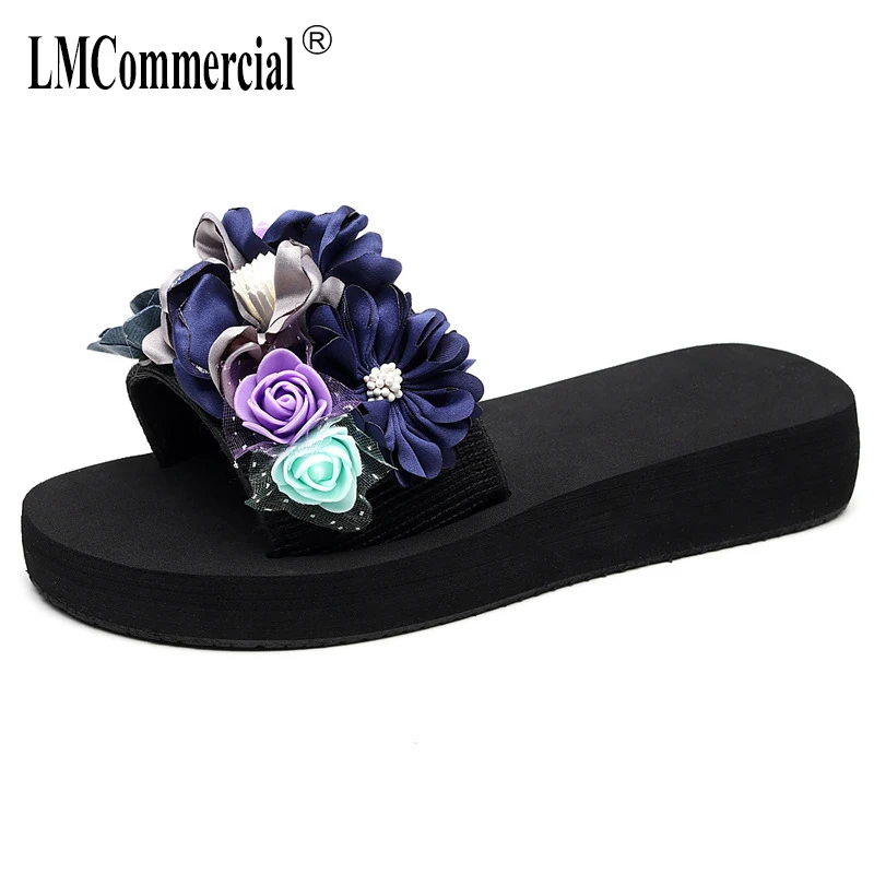 Womens Slippers Summer Flower Flat-soled Sandals One-word Slippers Korean Version Fashion Leisure Ladies Shoes slippers female
