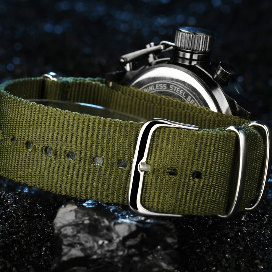 Fashion Army Cool Men Military Watch Canvas Strap Hours Steel Case 3 ATM Waterproof Sports LED Digi