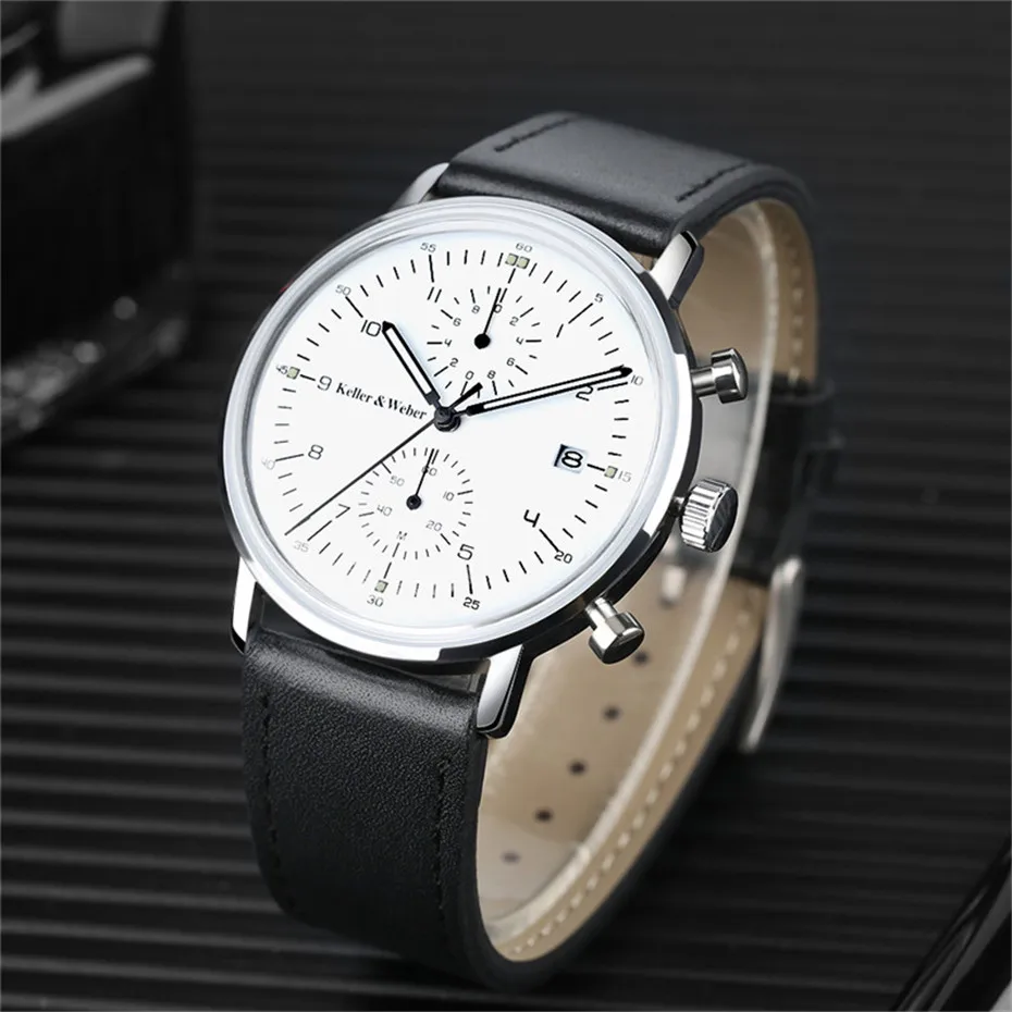 Business Classic Calendar Genuine Leather Band Strap Men Chronograph Date Display Brief Paragraph Wrist Watch (1)