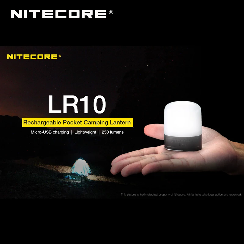 Nitecore LR10 250 люмен микро-USB Перезаряжаемый Карманный фонарь для кемпинга встроенный литий-ионный аккумулятор 1200 мАч