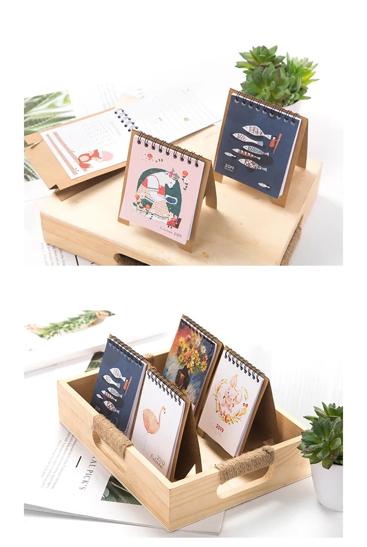 Free shipping Cartoon 2019 notebook desk calendar desktop calendar lunar calendar desktop style cute diy calendar plan book (1)