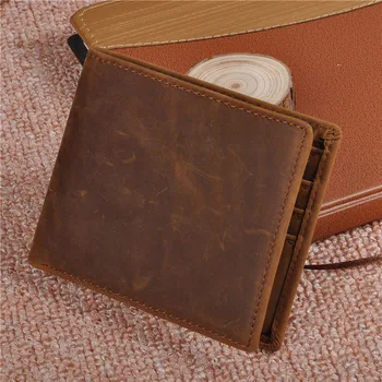 

2018 Luxury Real Cow Genuine Leather Wallet Men Zipper High Quality Husband Short Small Wallets Purse with Coin Pocket Handmade