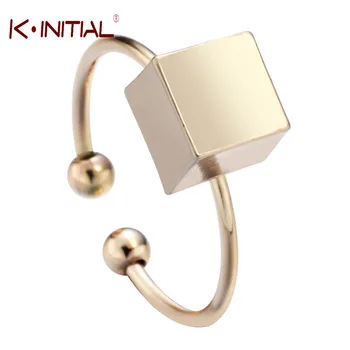 Kinitial New Arrival ,10pcs Adjustable Gold Silver Simple Cube Rings For Women Geometric Finger Around Fashion Ring Jewelry