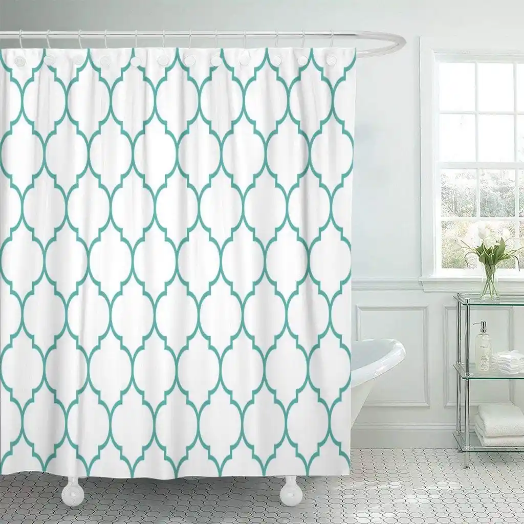 Fabric Shower Curtain Hooks Trellis Mint White Wide Moroccan Pattern Shape Graphic Abstract Antique Arabic Decorative Shower Curtains Aliexpress Fabric Shower Curtain Hooks Trellis Mint White Wide Moroccan Pattern Shape Graphic Abstract Antique Arabic Decorative Shower Curtains Aliexpress