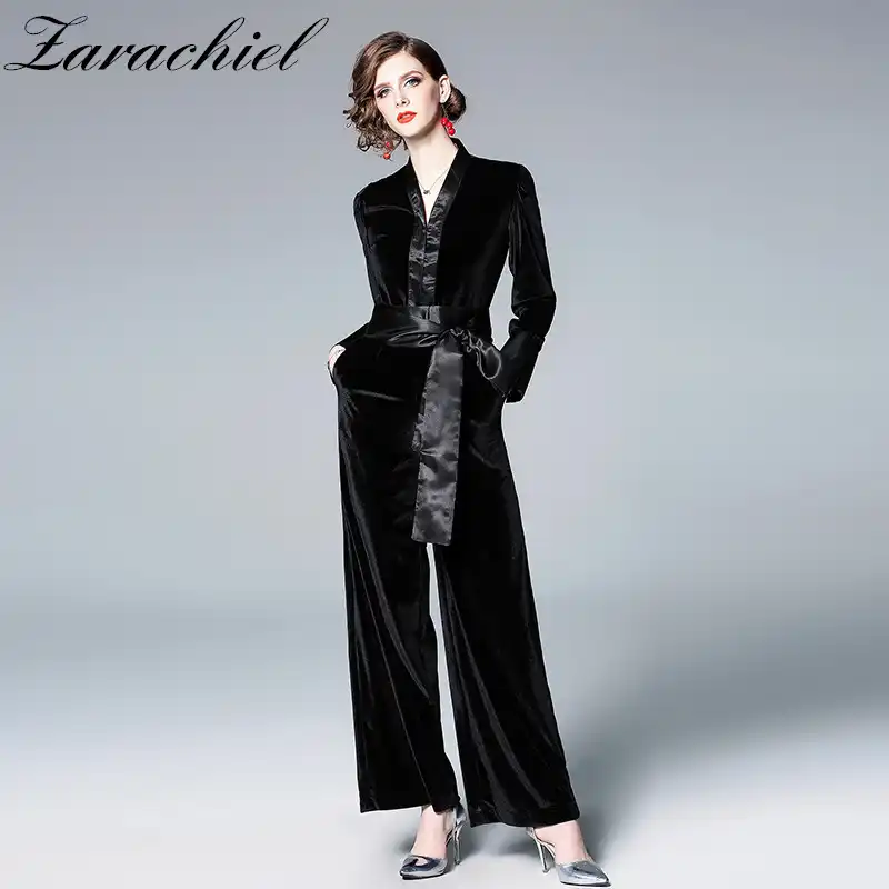 black velvet jumpsuit long sleeve