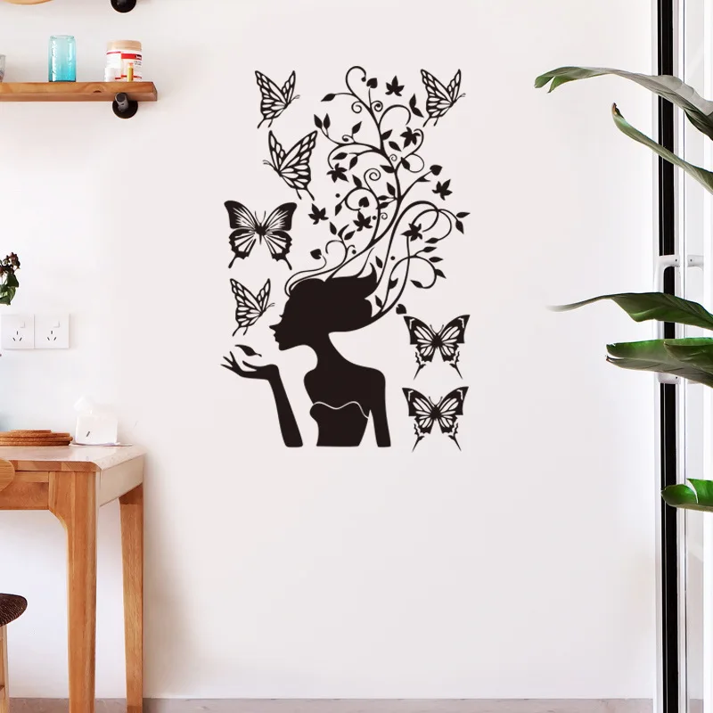 

Beauty girl flower vine butterfly Wall Sticker for Girls room Art Decals living room bedroom decoration home wallpaper Stickers