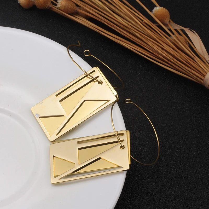 

Big Size Rectangle Dangle Earrings for Women Girl Gold Plating Stainless Steel Female Party Silver Drop Earring Jewelry Gift