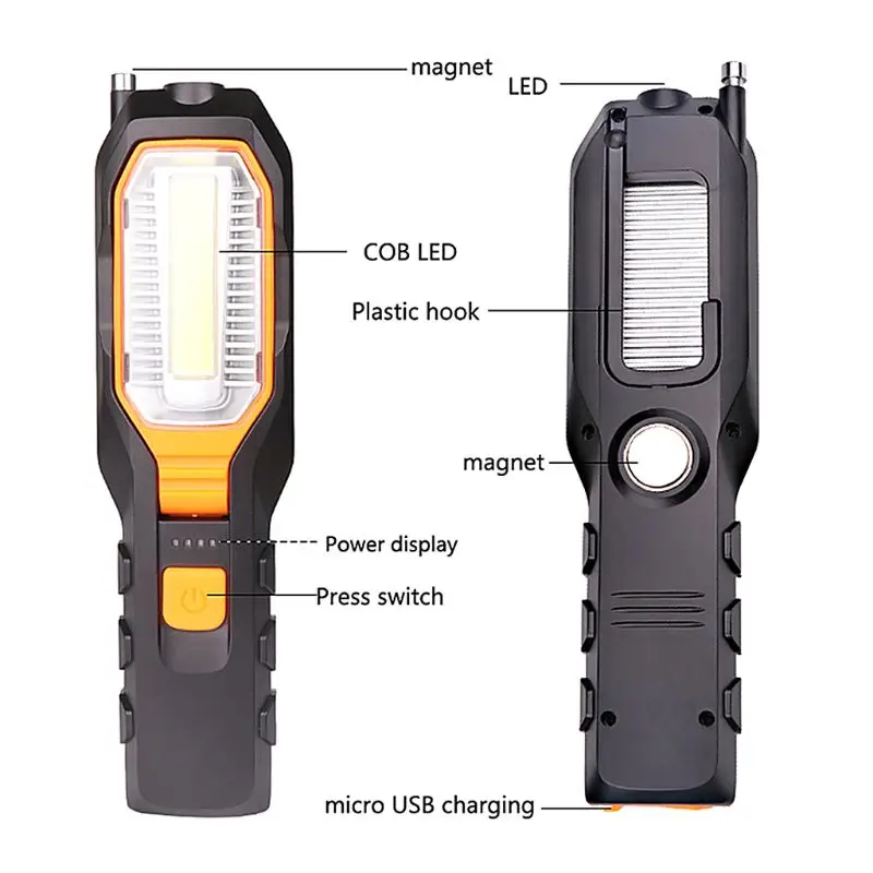 COB Светодиодный фонарь для работы USB перезаряжаемая Рабочая Магнитная инспекционная лампа аварийный фонарик световая Подвесная лампа