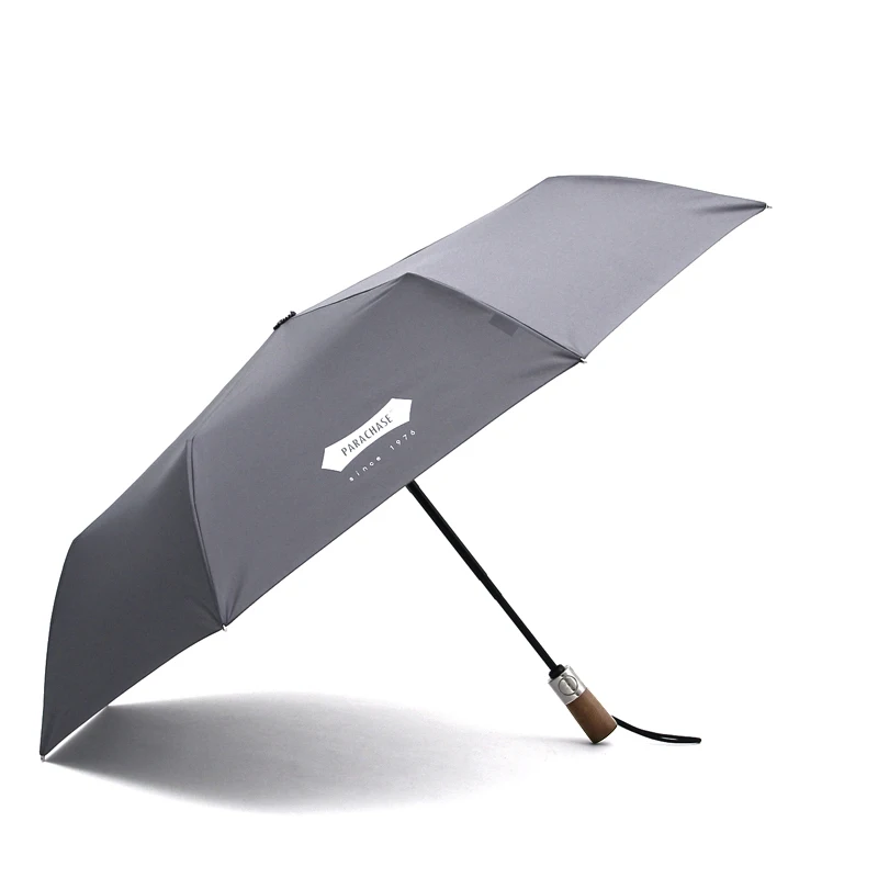 Парашютный брендовый автоматический зонт для мужчин и женщин с деревянной ручкой, складной зонт от дождя, Простой ветрозащитный зонт из стекловолокна, 8K Paraguas - Цвет: Gray