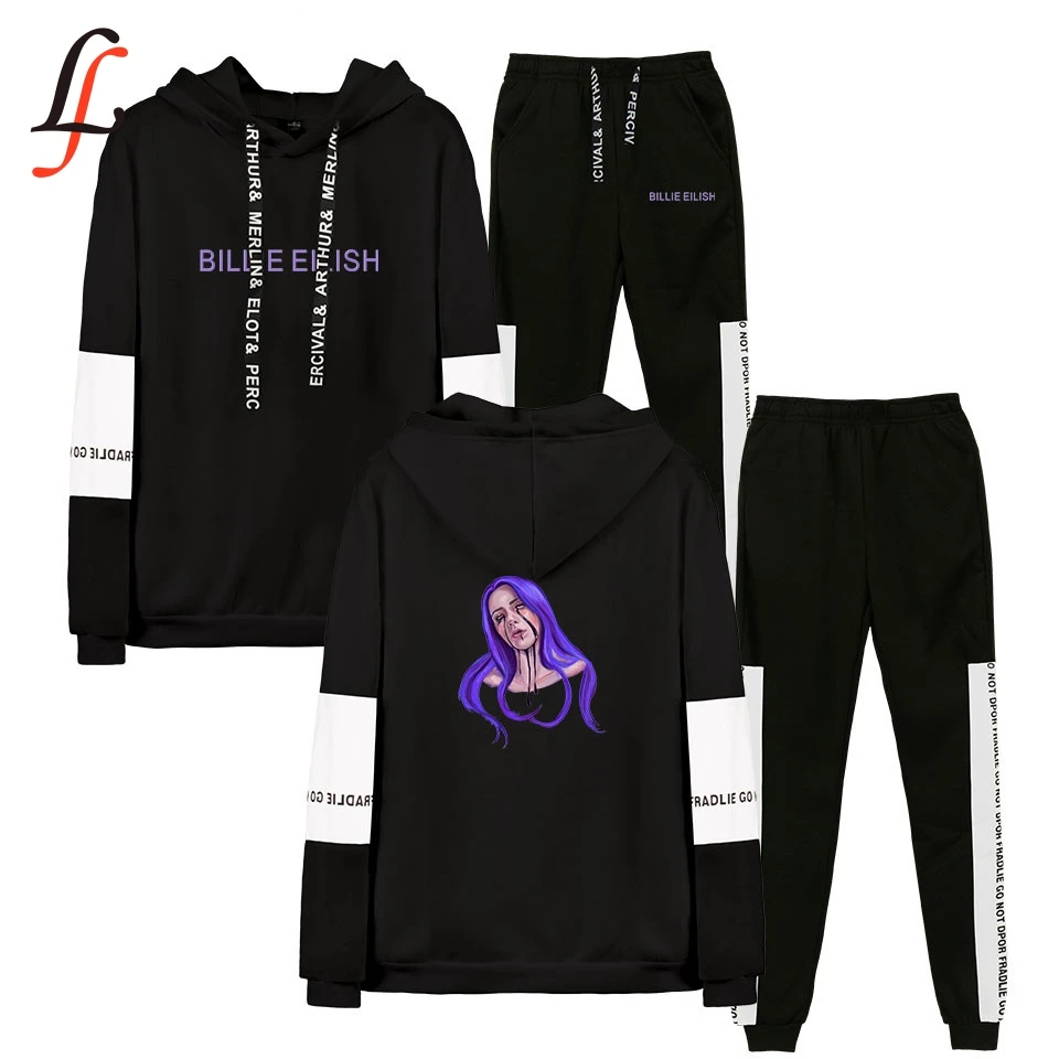 

Billie Eilish 2 Piece Set Women Hip Hop Hoodies Sweatshirts Harajuku Unisex Fashion Cool Hooded Casual Sport Suit