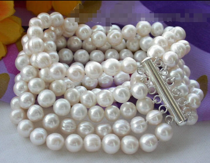 

z3524 6row 8mm white coin CULTURED PEARL bracelet e SHIPPING 5.25