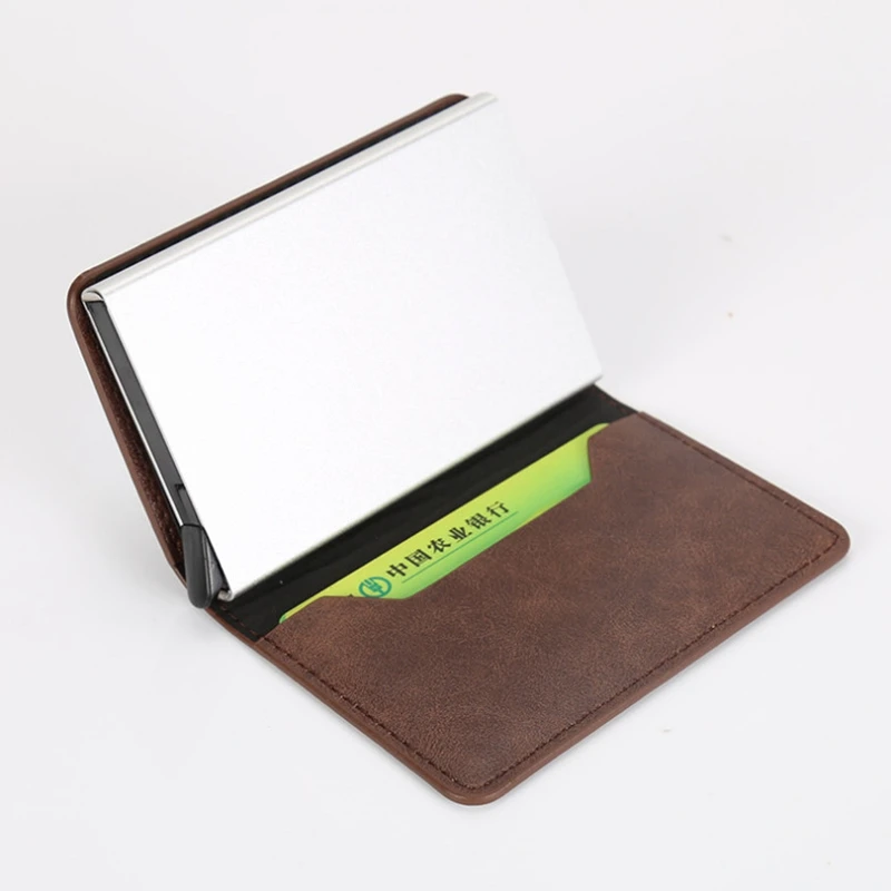 Коробка из алюминиевого сплава кошелек с задним карманом ID визитницы для мужчин RFID Блокировка мини тонкий PU кожаные кошельки Чехол для кредитных карт