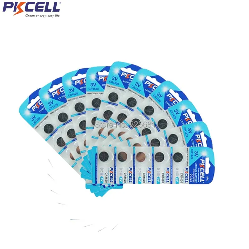 50 шт. 10 карт PKCELL CR1620 3 В литиевая батарея для монет LM1620 5009LC L08 часов калькулятор