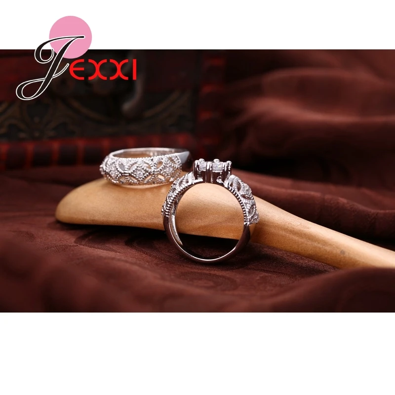 Модные прозрачные кольца с кубическим цирконием для пары, наборы для женщин, Винтажные белые CZ Ювелирные изделия, кольца