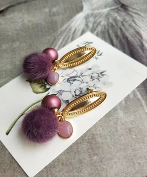 

Purple Pompom Statement Drop Earrings Elegance Godness Gifts Prom Ins Brincos Top Party korean style pendientes mujer Top Rare