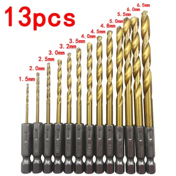 

13pcs/lot HSS High Speed Steel Titanium Coated Drill Bit Set 1/4 Hex Shank 1.5-6.5mm Twist Drill bit Set