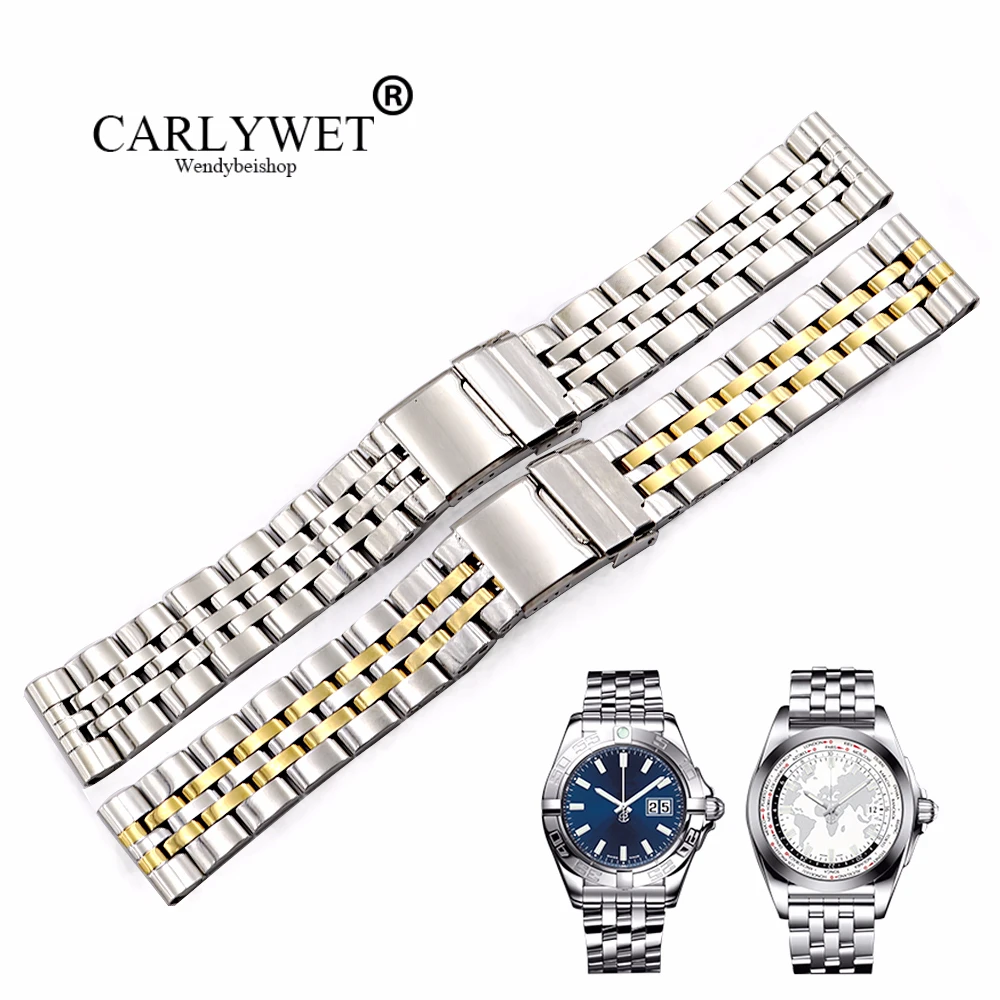 

CARLYWET 22 24mm Silver Stainless Steel Watchbands Two Tone Gold REPLACEMENT Wrist Watch Band For Super Ocean1884 Seiko Panerai