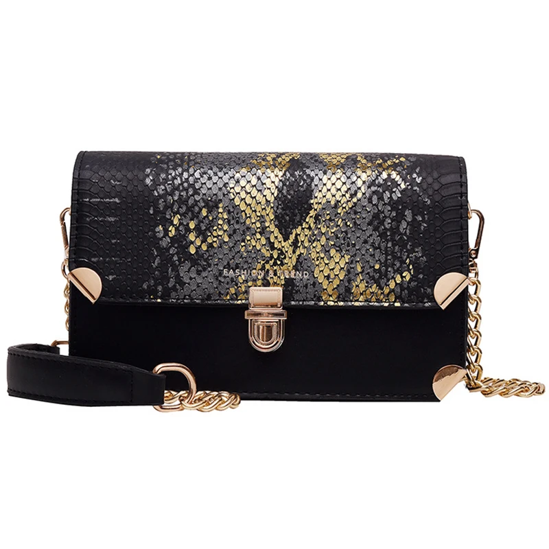 

BEAU-Lock Small Square Bag Snakeskin Handbags Korean Version Of The Chain Diagonal Shoulder Bag