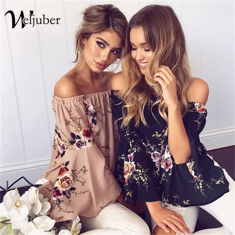 Weljuber Women Off Shoulder Bohemia Blouse 2018 Summer Beach Blouse Sexy Women Boho Tops and Blouse Ladies Shirt Hot Sell