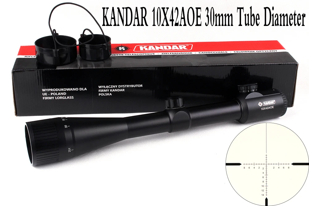 Tactical Optical Sight KANDAR 10x42 AOE Glass Reticle Red Illuminate RifleScope Fixed Magnification 10x Hunting Rifle