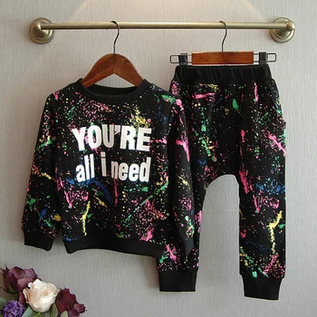 2019 new fashion girls tracksuit baby kids sport clothes set coloful letter printed children suit clothing set for 2-7years old 4