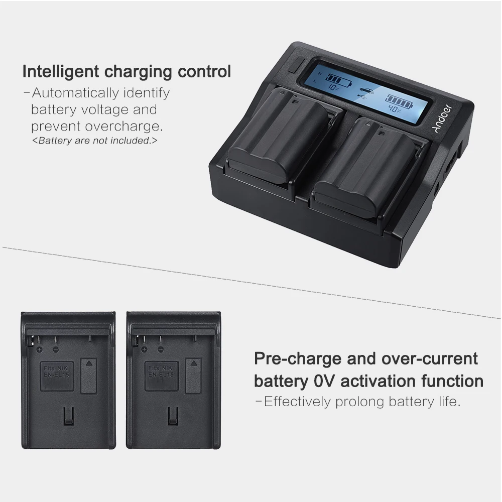 Andoer NP-F970 Dual Channel Digital Camera Battery Charger w/ LCD Display for Sony NP-F550/F750/F950/ NP-FM50/FM500H/QM71