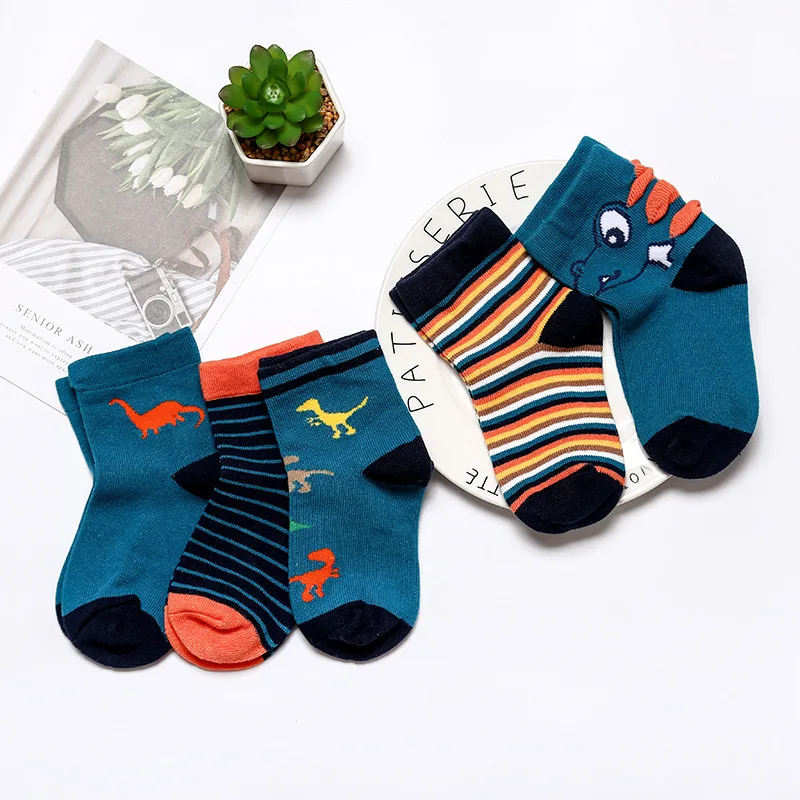 5 пар/компл. Симпатичные мягкие весенние полосатые осенние Животные Детские носки для младенцев, для маленьких мальчиков и девочек, детские носки для новорожденных, с рисунком динозавра вещи
