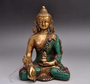 

Old Tibet buddhism bronze Inlay Turquoise sakyamuni Shakyamuni Buddha statue