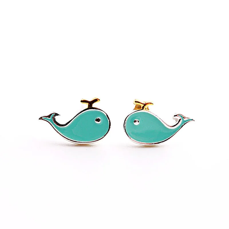 blue Whale green cute earring 100% 925 Sterling silver Jewelry fashion Hypoallergenic Stud earrings for women gift